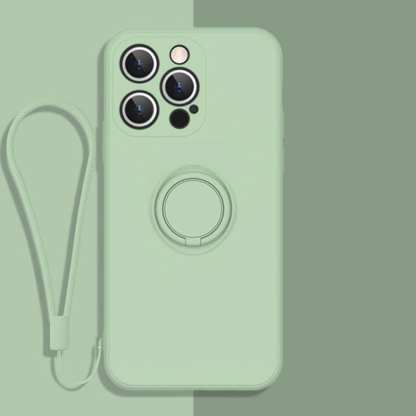 All-inclusive Liquid Silicone Phone Protective Case with Ring Holder & Lanyard, For iPhone 13 Pro Max