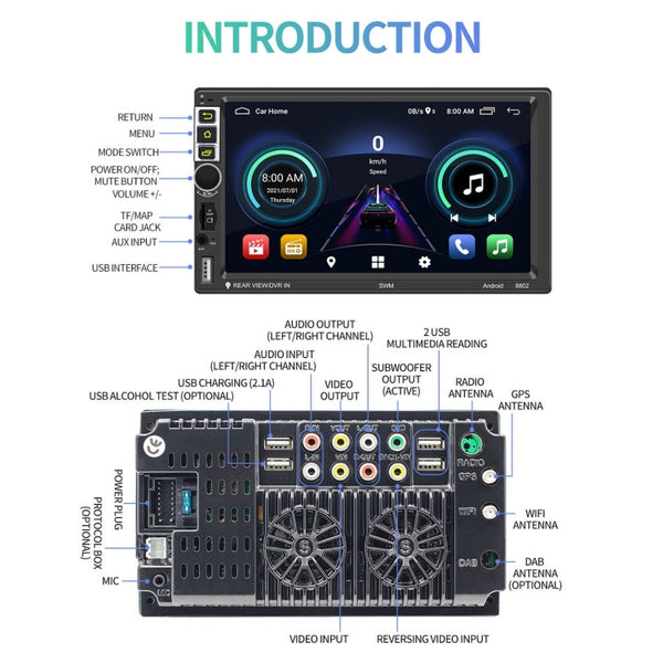 S-8802C 7 inch IPS Screen Car Android Player GPS Navigation Bluetooth Touch FM Radio, Support Mirror Link & FM & WIFI & Steering Wheel Control