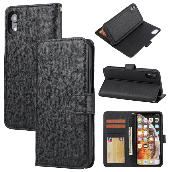 Cross Texture Detachable Leather Phone Case, For iPhone XS / X, For iPhone XR, For iPhone XS Max, For iPhone SE 2022 / SE 2020 / 8 / 7, For iPhone 8 Plus / 7 Plus