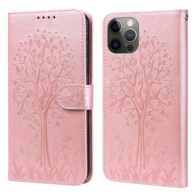 Tree & Deer Pattern Pressed Printing Horizontal Flip Leather Phone Case, For iPhone XS Max, For iPhone 7 / 8 / SE 2020 / SE 2022, For iPhone 11, For iPhone 11 Pro