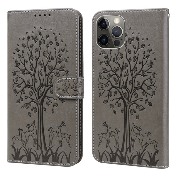 Tree & Deer Pattern Pressed Printing Horizontal Flip Leather Phone Case, For iPhone XS Max, For iPhone 7 / 8 / SE 2020 / SE 2022, For iPhone 11, For iPhone 11 Pro
