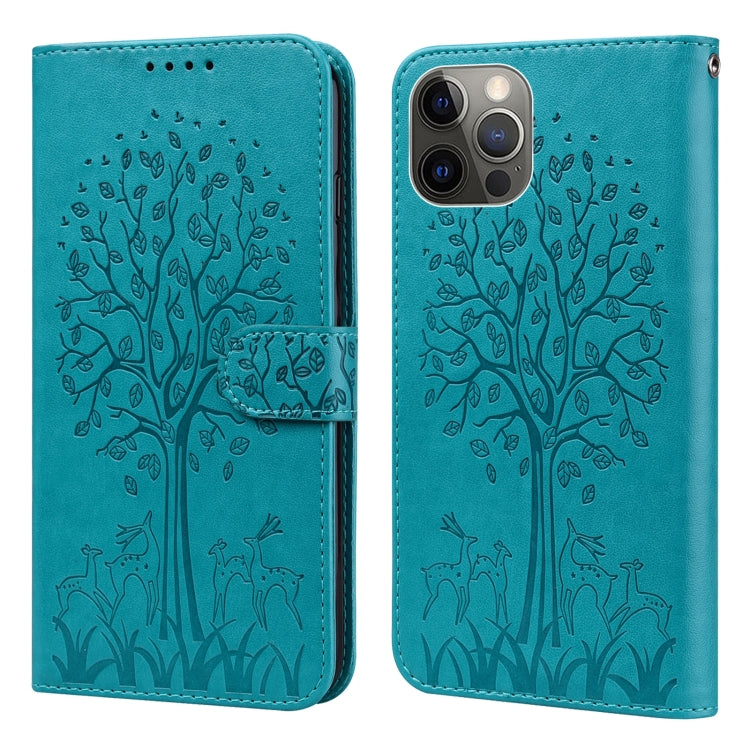 Tree & Deer Pattern Pressed Printing Horizontal Flip Leather Phone Case, For iPhone 11 Pro Max, For iPhone 12 / 12 Pro, For iPhone 12 Pro Max / 13 Pro Max, For iPhone 12 mini / 13 mini