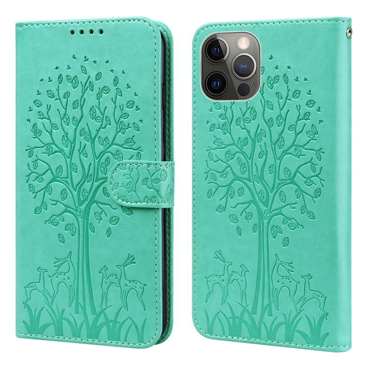 Tree & Deer Pattern Pressed Printing Horizontal Flip Leather Phone Case, For iPhone 11 Pro Max, For iPhone 12 / 12 Pro, For iPhone 12 Pro Max / 13 Pro Max, For iPhone 12 mini / 13 mini