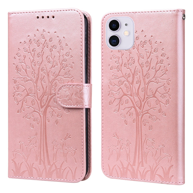 Tree & Deer Pattern Pressed Printing Horizontal Flip Leather Phone Case, For iPhone 11 Pro Max, For iPhone 12 / 12 Pro, For iPhone 12 Pro Max / 13 Pro Max, For iPhone 12 mini / 13 mini
