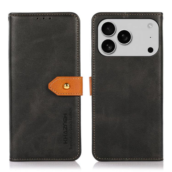 KHAZNEH Dual-color Cowhide Texture Flip Leather Phone Case