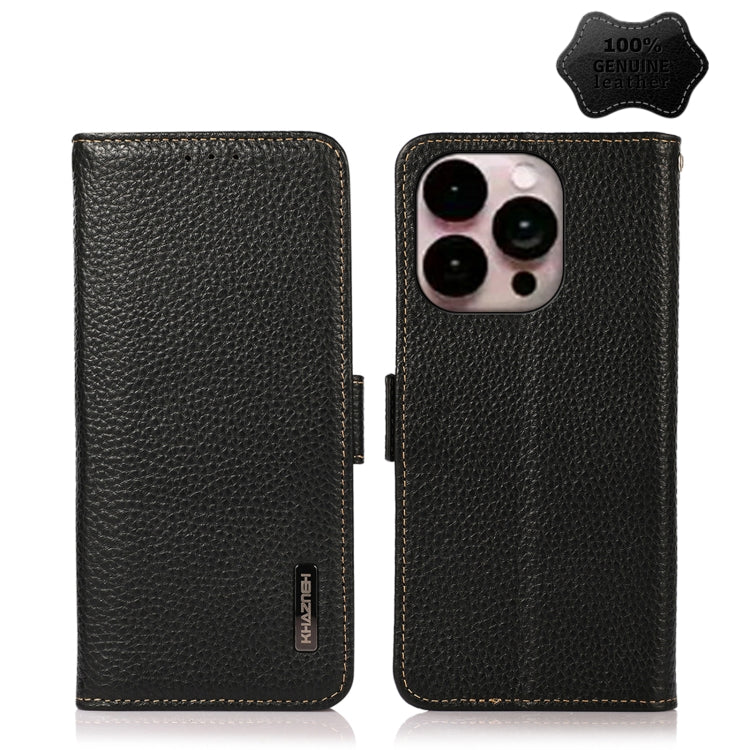 KHAZNEH Side-Magnetic Litchi Genuine Leather RFID Phone Case