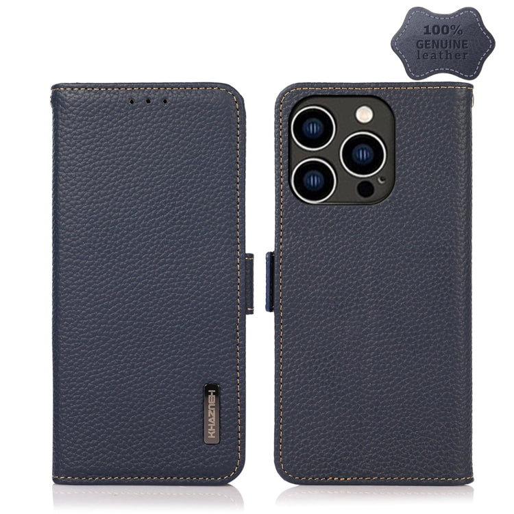 KHAZNEH Side-Magnetic Litchi Genuine Leather RFID Phone Case