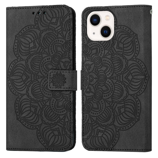 Mandala Embossed Flip Leather Phone Case, For iPhone 13 mini, For iPhone 13, For iPhone 13 Pro, For iPhone 13 Pro Max