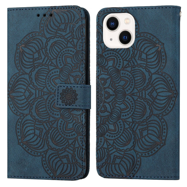 Mandala Embossed Flip Leather Phone Case, For iPhone 13 mini, For iPhone 13, For iPhone 13 Pro, For iPhone 13 Pro Max