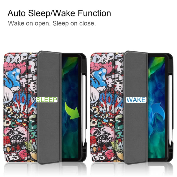 Painted TPU Smart Tablet Holster With Sleep Function & Tri-Fold Bracket & Pen Slot, For iPad Pro 11 inch 2020