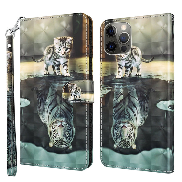 3D Painting Pattern Flip Leather Phone Case, For iPhone 14 Pro, For iPhone 14 Pro Max