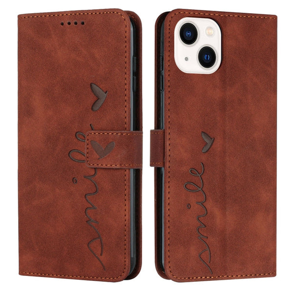 Skin Feel Heart Pattern Leather Phone Case, For iPhone 13, For iPhone 13 Pro, For iPhone 13 Pro Max, For iPhone 12 / 12 Pro