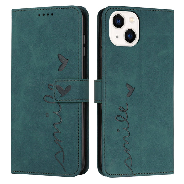 Skin Feel Heart Pattern Leather Phone Case, For iPhone 13, For iPhone 13 Pro, For iPhone 13 Pro Max, For iPhone 12 / 12 Pro