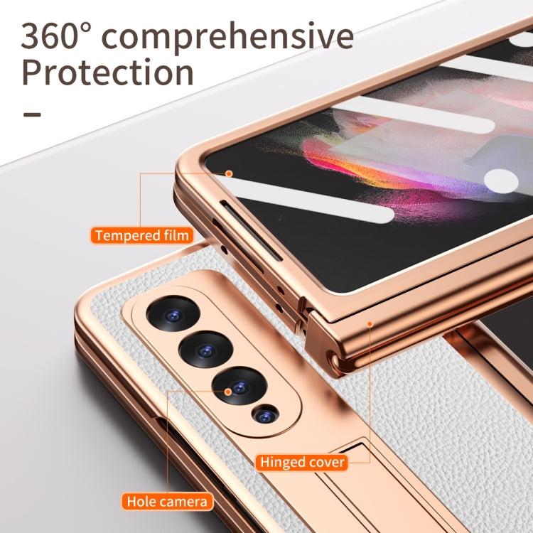 Litchi Texture Leather Hinged Electroplated Phone Case with S Pen Fold Edition & Protective Film