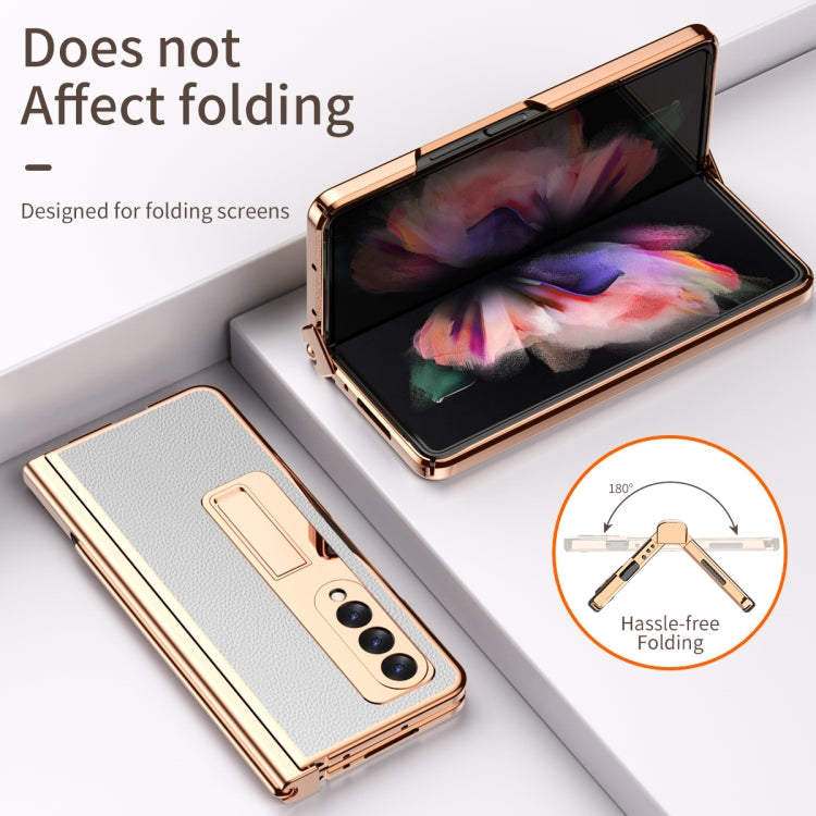 Litchi Texture Leather Hinged Electroplated Phone Case with S Pen Fold Edition & Protective Film