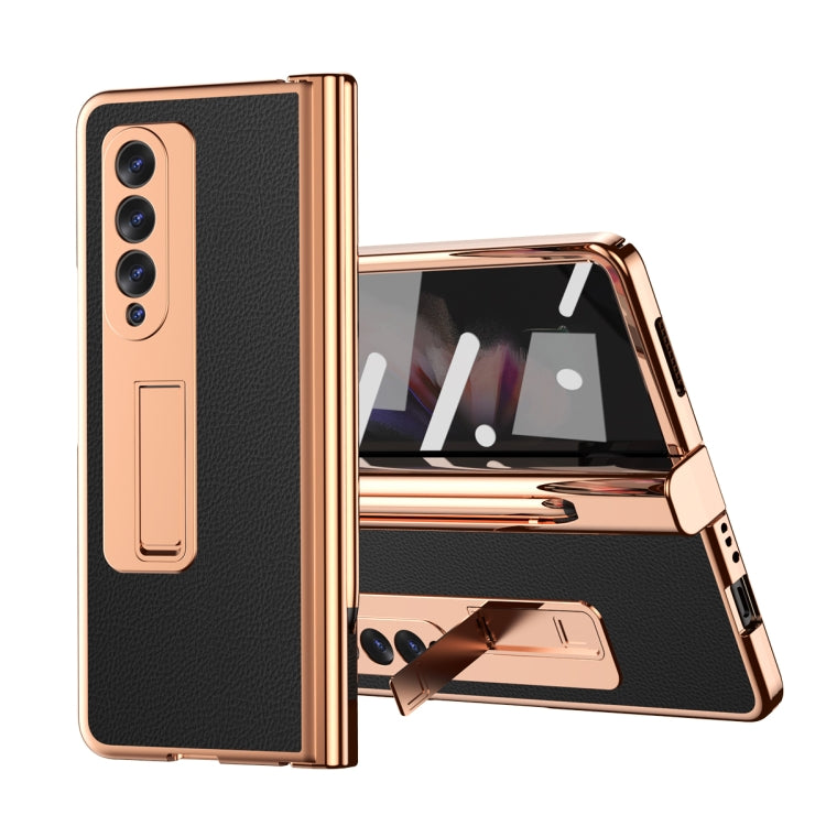 Litchi Texture Leather Hinged Electroplated Phone Case with S Pen Fold Edition & Protective Film