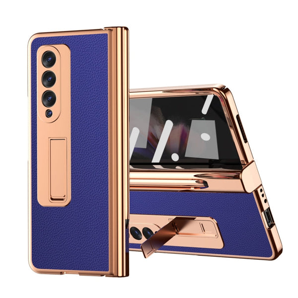Litchi Texture Leather Hinged Electroplated Phone Case with S Pen Fold Edition & Protective Film