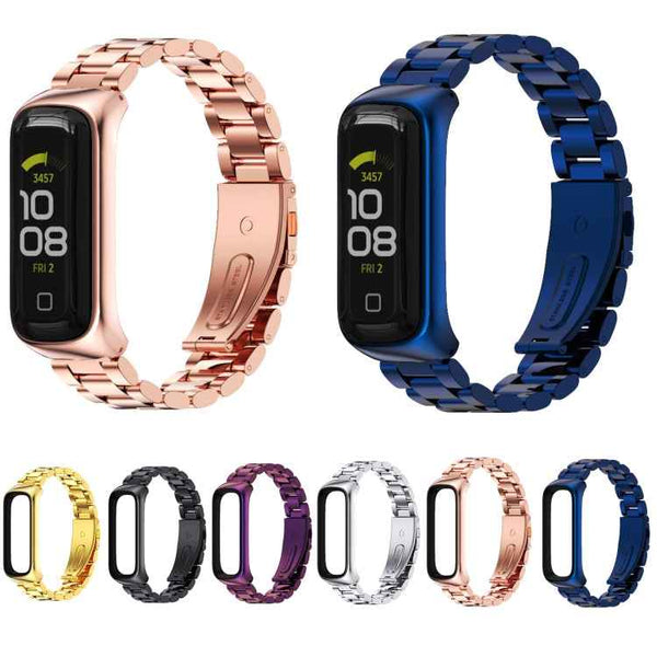 MIJOBS Three-bead Metal Stainless Steel Watch Band, For Samsung Galaxy Fit 2