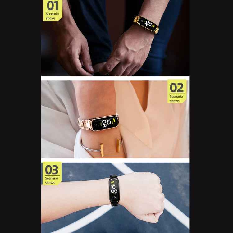 MIJOBS Three-bead Metal Stainless Steel Watch Band, For Samsung Galaxy Fit 2