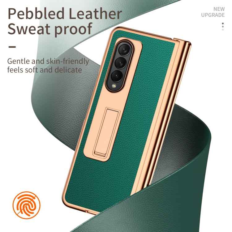 Litchi Texture Leather Hinged Electroplated Phone Case with Pen, For Samsung Galaxy Z Fold4