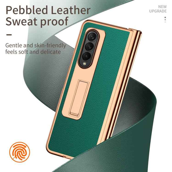 Litchi Texture Leather Hinged Electroplated Phone Case with Pen, For Samsung Galaxy Z Fold4