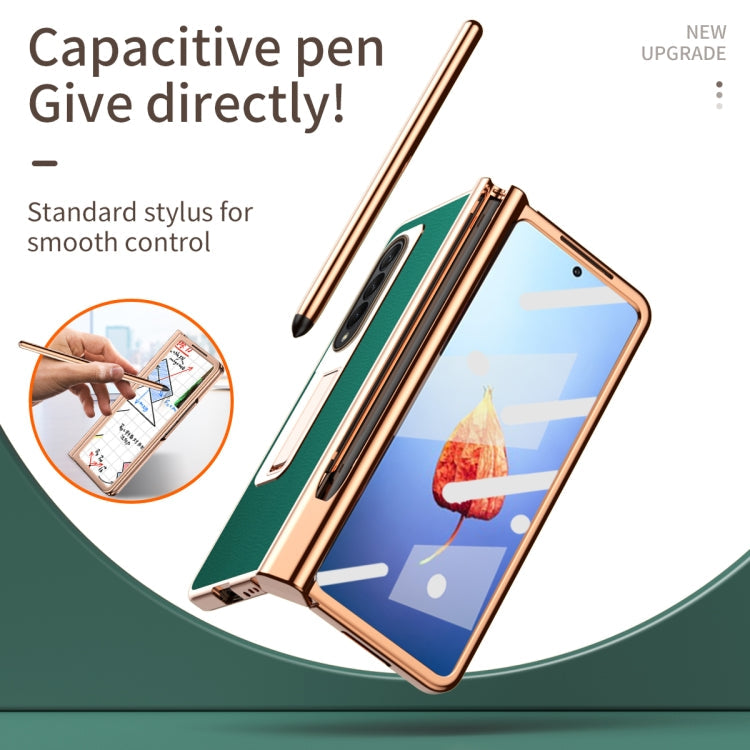 Litchi Texture Leather Hinged Electroplated Phone Case with Pen