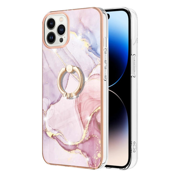 Electroplating Marble Pattern IMD TPU Shockproof Case with Ring Holder, For iPhone 14, For iPhone 14 Plus, For iPhone 14 Pro, For iPhone 14 Pro Max