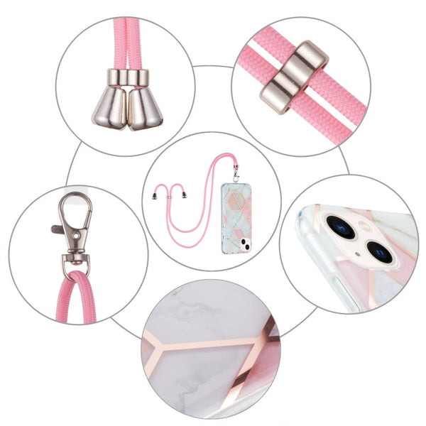 Electroplating Splicing Marble Pattern Dual-side IMD TPU Shockproof Case with Neck Lanyard, For iPhone 14, For iPhone 14 Plus, For iPhone 14 Pro, For iPhone 14 Pro Max