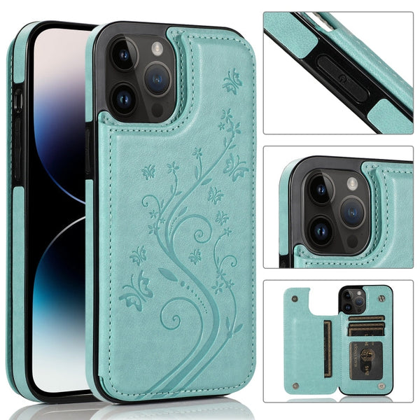 Butterflies Flowers Double Buckle Case, For iPhone 14 Pro Max, For iPhone 14 Pro