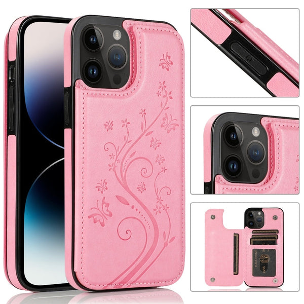 Butterflies Flowers Double Buckle Case, For iPhone 14 Pro Max, For iPhone 14 Pro