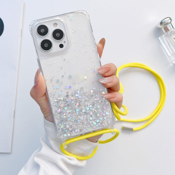 Lanyard Glitter Epoxy Clear Phone Case, For iPhone 12 / 12 Pro, For iPhone 12 Pro Max, For iPhone 11