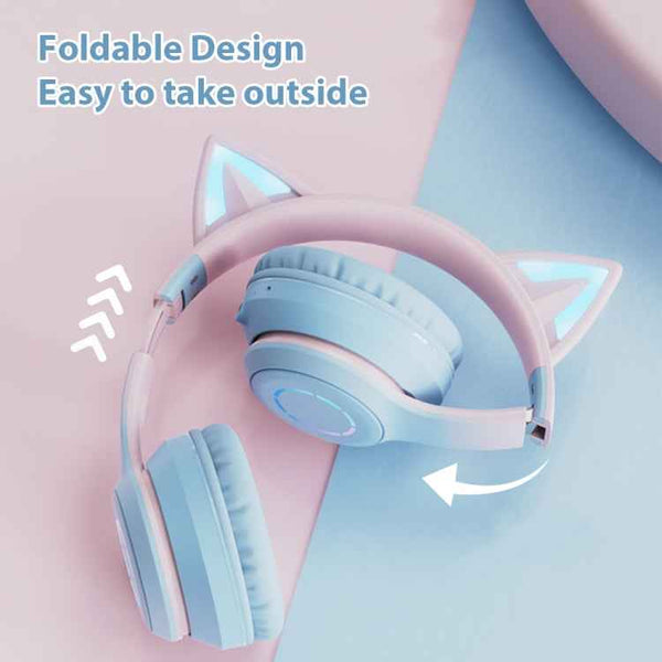 BT029C RGB Dual Modes Cat Ear Wireless Bluetooth Headphone