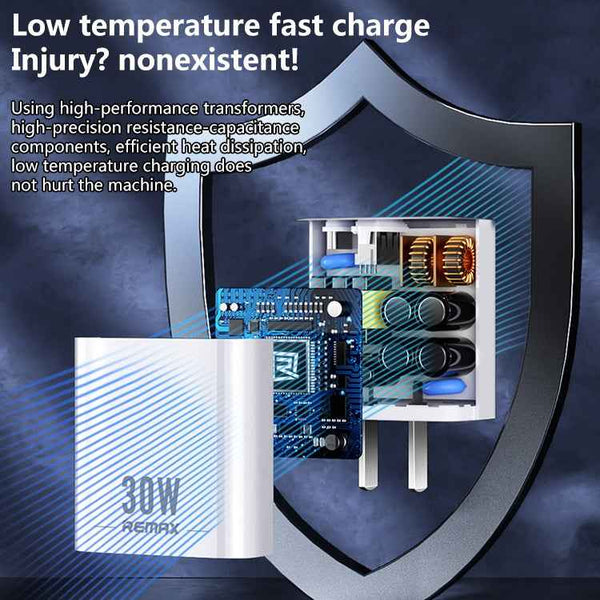 REMAX RP-U82 30W USB+USB-C/Type-C Dual Interface Fast Charger, CN Plug, UK Plug, US Plug