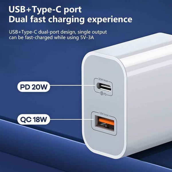 REMAX RP-U68 20W USB+USB-C/Type-C Dual Interface Fast Charger Set, CN Plug, EU Plug, UK Plug, US Plug