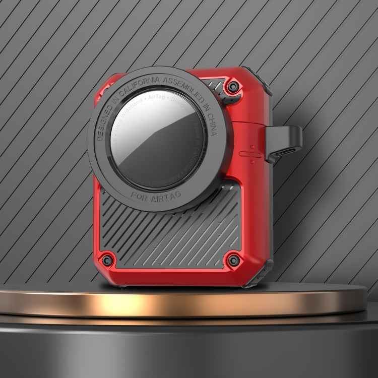 For AirPods 1/2 Automatic Flip Switch TPU+PC Earphone Case with AirTag(Red)