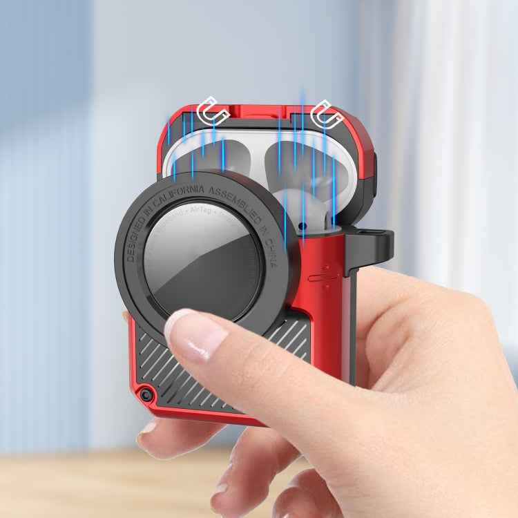 For AirPods 1/2 Automatic Flip Switch TPU+PC Earphone Case with AirTag(Red)