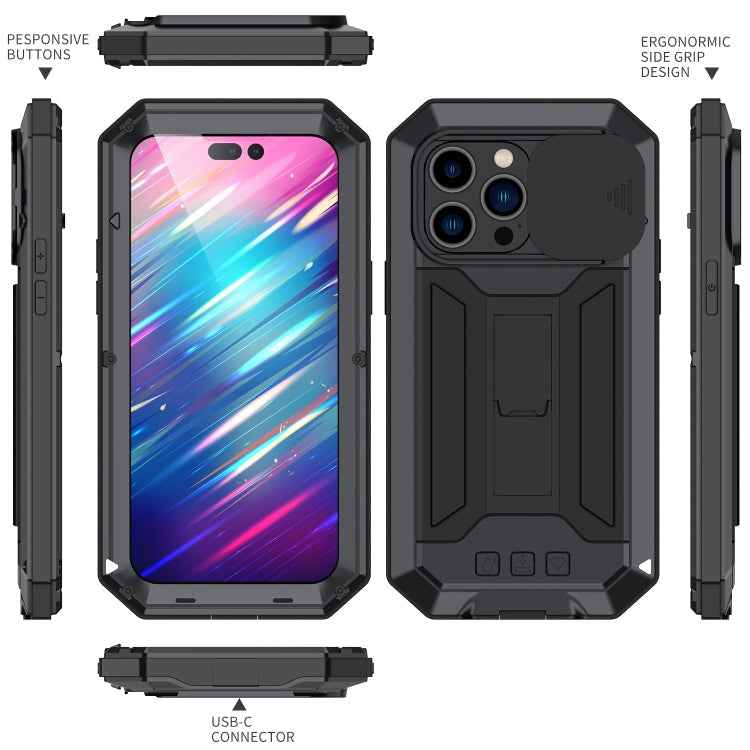For iPhone 14 Pro Max R-JUST Shockproof Life Waterproof Dust-proof Case (Black)