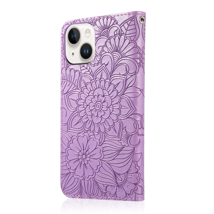 Skin Feel Embossed Sunflower Horizontal Leather Case, For iPhone 13, For iPhone 13 mini, For iPhone 13 Pro, For iPhone 13 Pro Max