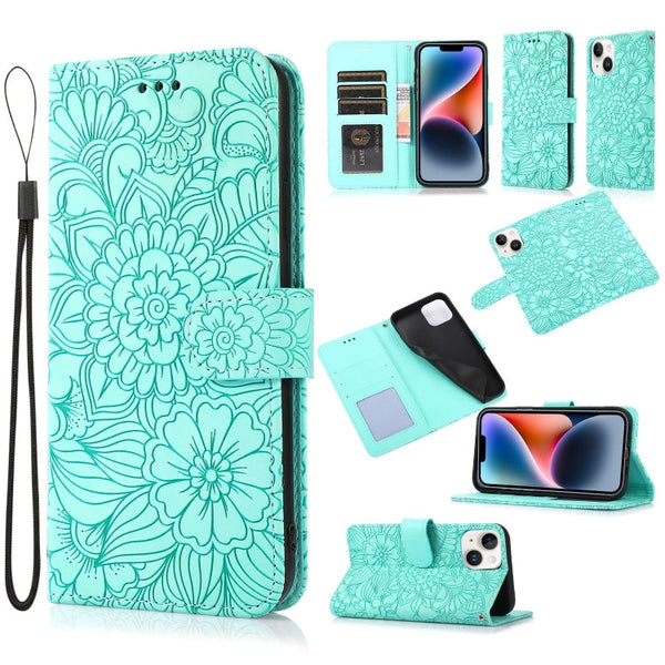 Skin Feel Embossed Sunflower Horizontal Leather Case, For iPhone 13, For iPhone 13 mini, For iPhone 13 Pro, For iPhone 13 Pro Max