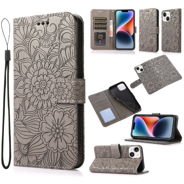 Skin Feel Embossed Sunflower Horizontal Leather Case, For iPhone 13, For iPhone 13 mini, For iPhone 13 Pro, For iPhone 13 Pro Max