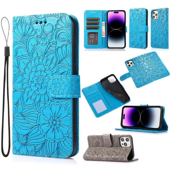 Skin Feel Embossed Sunflower Horizontal Leather Case, For iPhone 14, For iPhone 14 Plus, For iPhone 14 Pro, For iPhone 14 Pro Max