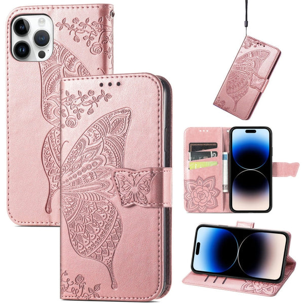 Butterfly Embossing Leather Case, For iPhone 14 Pro Max, For iPhone 14 Pro, For iPhone 14