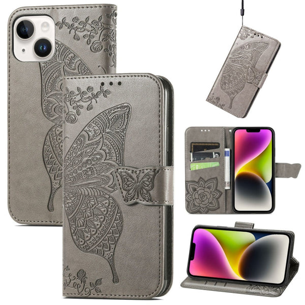 Butterfly Embossing Leather Case, For iPhone 14 Pro Max, For iPhone 14 Pro, For iPhone 14