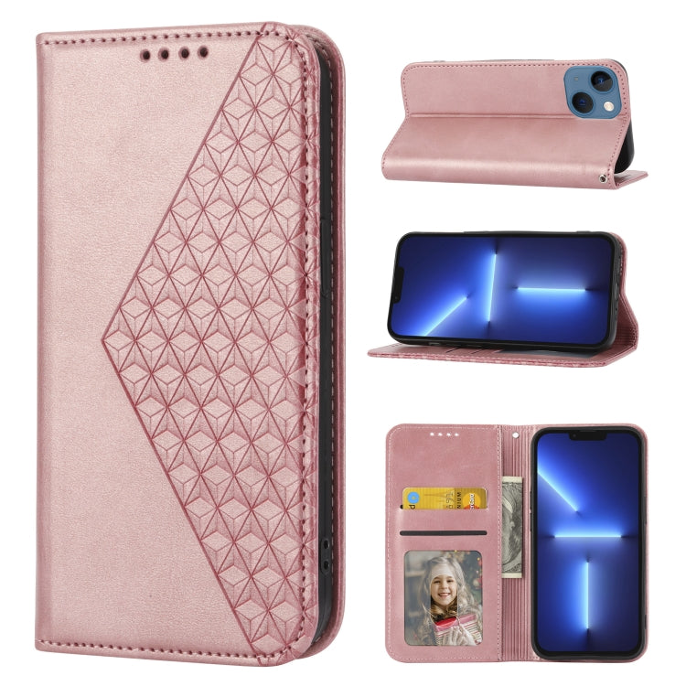 Cubic Grid Calf Texture Magnetic Closure Leather Phone Case, For iPhone 14, For iPhone 14 Plus, For iPhone 14 Pro, For iPhone 14 Pro Max
