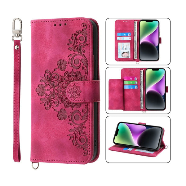 Skin-feel Flowers Embossed Wallet Leather Phone Case