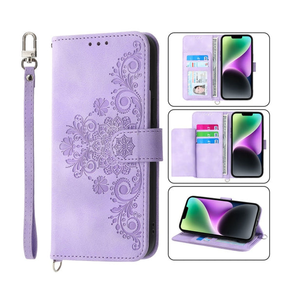 Skin-feel Flowers Embossed Wallet Leather Phone Case