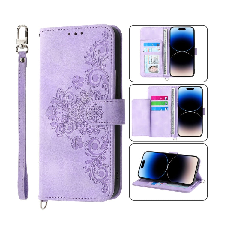 Skin-feel Flowers Embossed Wallet Leather Phone Case