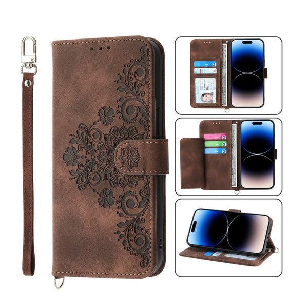 Skin-feel Flowers Embossed Wallet Leather Phone Case