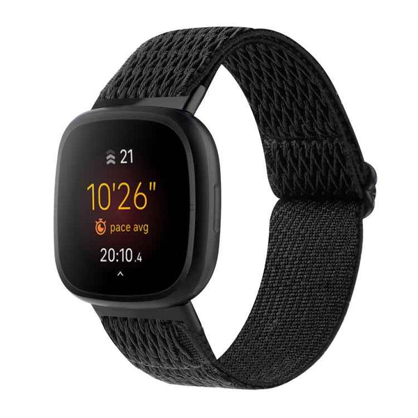For Fitbit Versa 4 / Sense 2 Universal Wave Nylon Watch Band(Black)