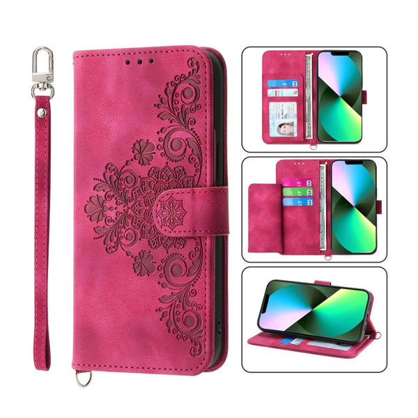 Skin-feel Flowers Embossed Wallet Leather Phone Case